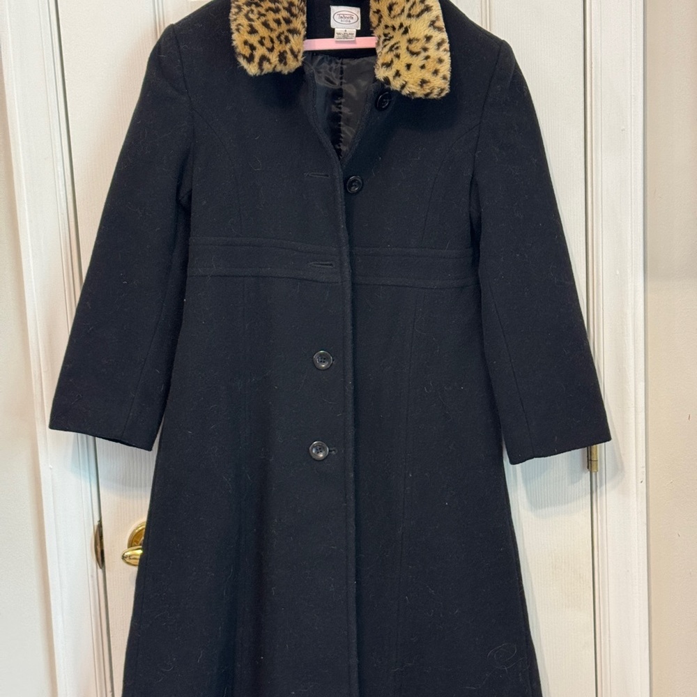 Children's Talbots Black Trench Coat with Removable Leopard Print Collar